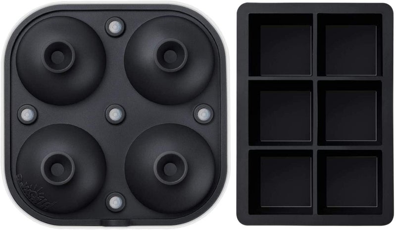 Samuelworld Large Silicone Premium Ice Trays, 2-Pack Combo, 2 Inches Big Ice Cube Tray & 2.5 Inches Large Ice Sphere - BPA Free, Craft Ice Maker for Gifting, Whiskey, Cocktails, Easy Release - Black - Image 2